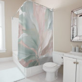 Grüne und rosa Botanische Printwerbung mit Minze Duschvorhang (Beispiel)