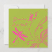 Grüne und rosa Drachenfliege Einladung (Rückseite)