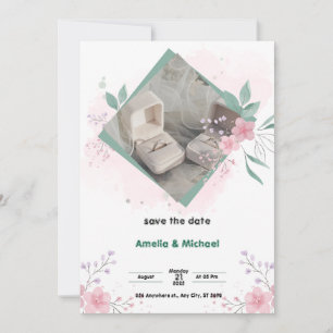 Grüne und rosa einfache Save-the-Date-Plakat Einladung