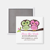 Grüne und rosa Eulenhochzeit Magnet (Vorderseite/Rückseite)