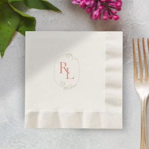 Grüne und rosa Floral Monogramm geprägte Hochzeit Serviette