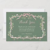 Grüne und rosa Frühlingshaube Baby Dusche Dankeskarte (Vorderseite)