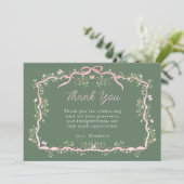 Grüne und rosa Frühlingshaube Baby Dusche Dankeskarte (Stehend Vorderseite)