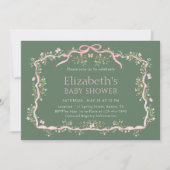 Grüne und rosa Frühlingshaube Baby Dusche Einladung (Vorderseite)