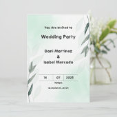 Grüne und rosa Hochzeit Einladung (Stehend Vorderseite)