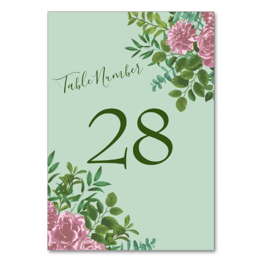 Grüne und rosa Hochzeitspastel Tischnummer (Rückseite)