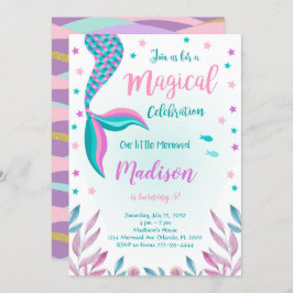 Grüne und rosa Meerjungfrau Einladung zum Geburtst