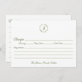 Grüne und rosa Monogramm-Familienrezeptur Mitteilungskarte (Vorne/Hinten)