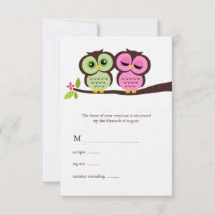 Grüne und rosa Owls Hochzeit RSVP Karte