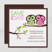 Grüne und rosa Owls Hochzeit Save The Date (Vorne/Hinten)