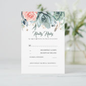 Grüne und rosa Rose Elegante Hochzeit UAWG RSVP Karte (Stehend Vorderseite)