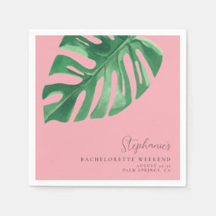 Grüne und rosa Tropische Monstera Bachelorette Serviette