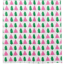 Grüne und rosa Weihnachtsbäume Duschvorhang