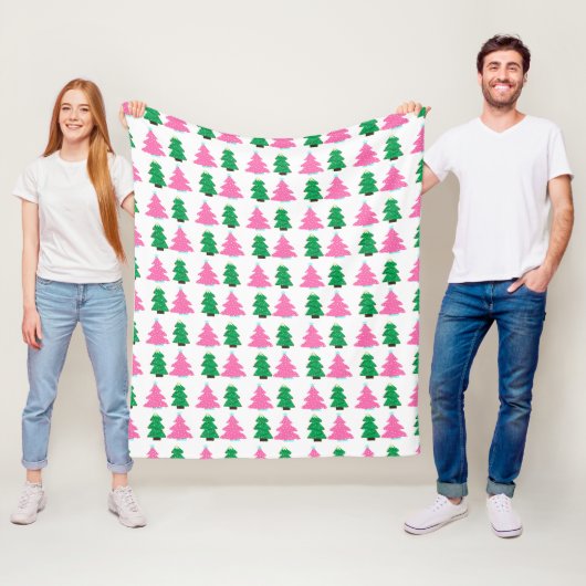 Grüne und rosa Weihnachtsbäume Fleecedecke (Beispiel)
