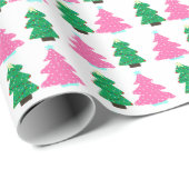 Grüne und rosa Weihnachtsbäume Geschenkpapier (Rolleneckpunkt)