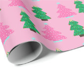 Grüne und rosa Weihnachtsbäume Geschenkpapier (Rolleneckpunkt)