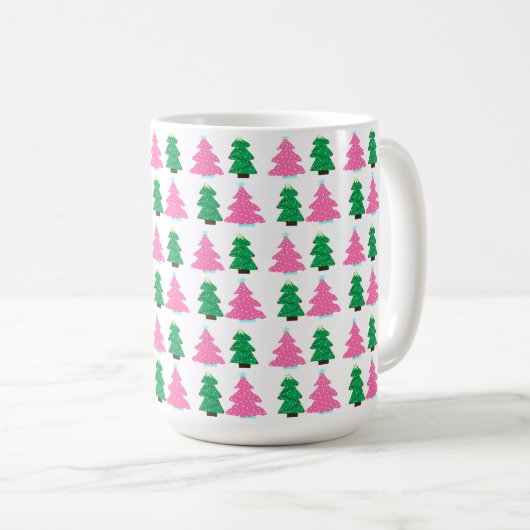 Grüne und rosa Weihnachtsbäume Kaffeetasse (VorderseiteRechts)