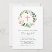 Grüne und rosafarbene Wasserfarbe | Taufe Einladung (Vorderseite)