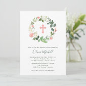 Grüne und rosafarbene Wasserfarbe | Taufe Einladung (Stehend Vorderseite)