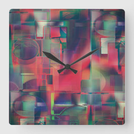 Grüne und rote Bildschichten und ein leichter Wand Quadratische Wanduhr