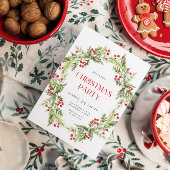 Grüne und rote Blumenreste Weihnachtseinladung Einladung