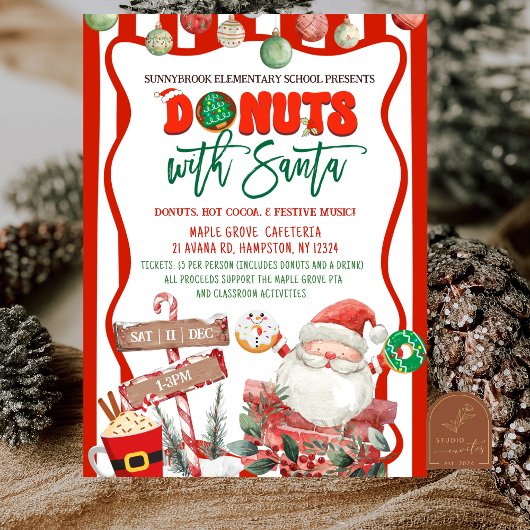 Grüne und rote Donuts mit Weihnachtsmann Einladung