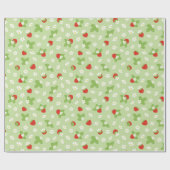 Grüne und rote Erdbeeren Blumenmuster Geschenkpapier (Flach)