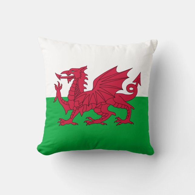Grüne und rote Flagge von Wales mit Dragon Kissen (Vorderseite)