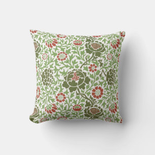 Grüne und rote florale William Morris Vintage Kissen