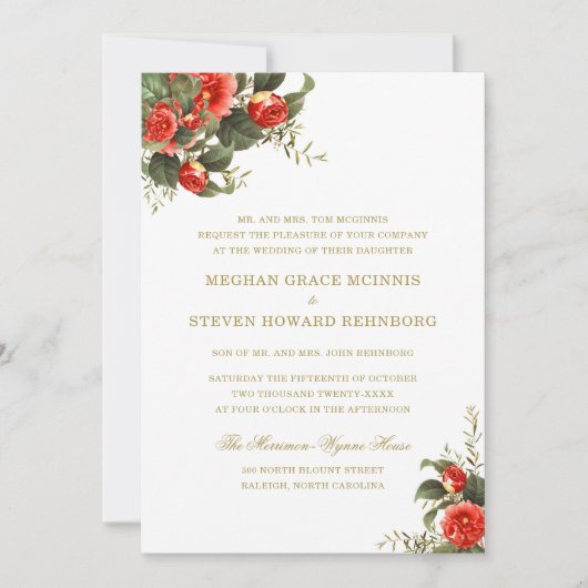 Grüne und Rote Florals bemalt Hochzeit Einladung (Vorderseite)