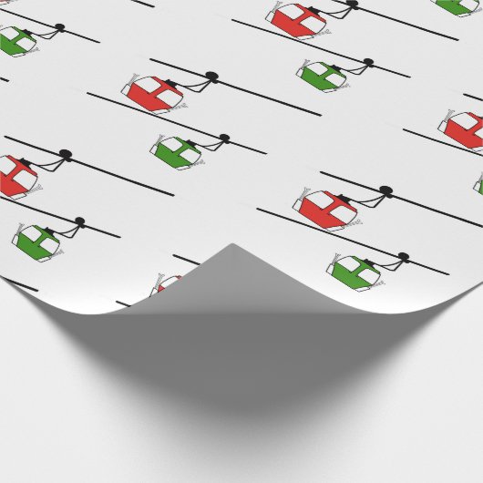 Grüne und rote Gondeln Weihnachtspapier. Geschenkpapier (Ecke)