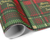 Grüne und rote Karierte Hinzufügen Name Text Weihn Geschenkpapier (Rolleneckpunkt)