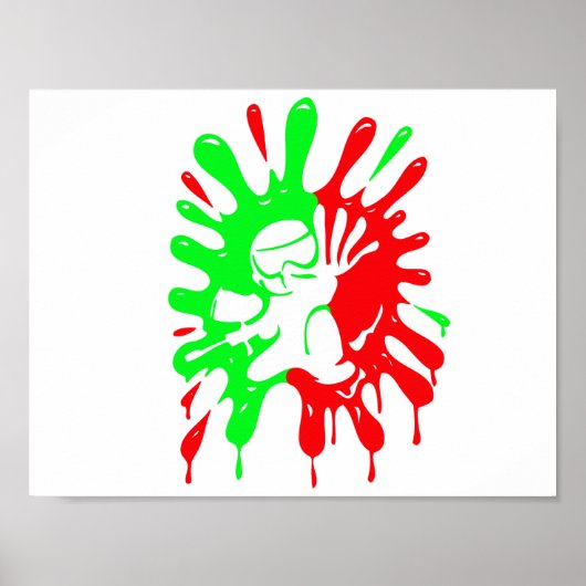Grüne und rote Paintball-Spritzer und Maskottchen Poster (Vorne)