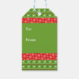 Grüne und rote Rentiere und Schneeflocken Geschenkanhänger