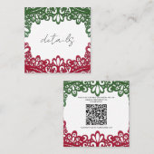 Grüne und rote Spitzen Elegante Fiesta Hochzeit De Quadratische Visitenkarte (Vorne/Hinten)