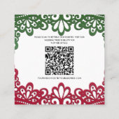 Grüne und rote Spitzen Elegante Fiesta Hochzeit De Quadratische Visitenkarte (Rückseite)