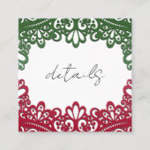 Grüne und rote Spitzen Elegante Fiesta Hochzeit De Quadratische Visitenkarte (Vorderseite)
