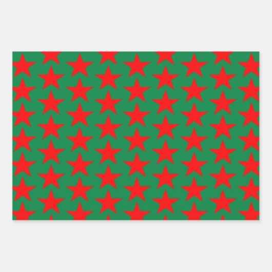Grüne und rote Stars Geschenkpapier Set (Vorderseite 3)