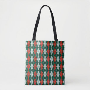 Grüne und rote Strick-Optik-Tasche mit All-Over-Pr Tasche
