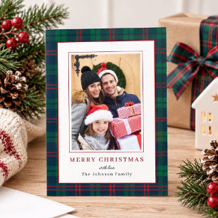Grüne und rote Tartan-Rahmen-Weihnachtsfoto Feiertagskarte