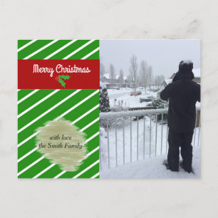 Grüne und rote Weihnachtsfotokarte Feiertagspostkarte