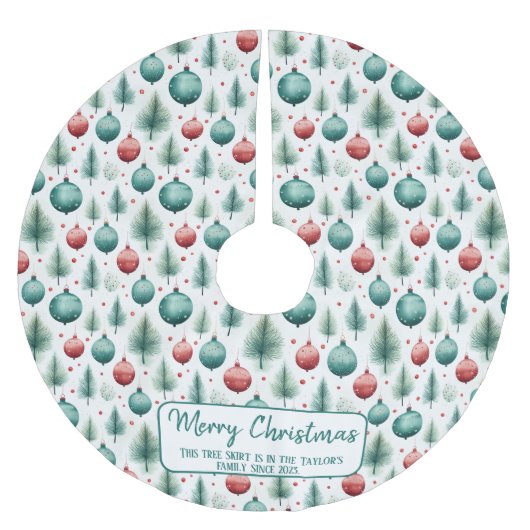 Grüne und rote Weihnachtsmuster - Polyester Weihnachtsbaumdecke (Vorderseite)