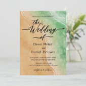 Grüne und sandige Küstenstrasse Hochzeit Einladung (Stehend Vorderseite)