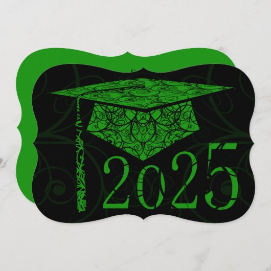 Grüne und schwarze Blütendecke 2025 Graduationspar Einladung (Vorne/Hinten)