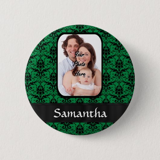 Grüne und schwarze Damast Button (Vorderseite)