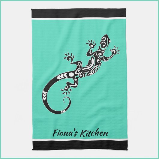 Grüne und schwarze Gecko im Südwesten Geschirrtuch