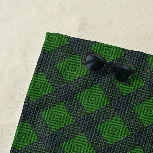Grüne und schwarze geneigte Quadrate oder Schach Strandtuch (Beispiel)