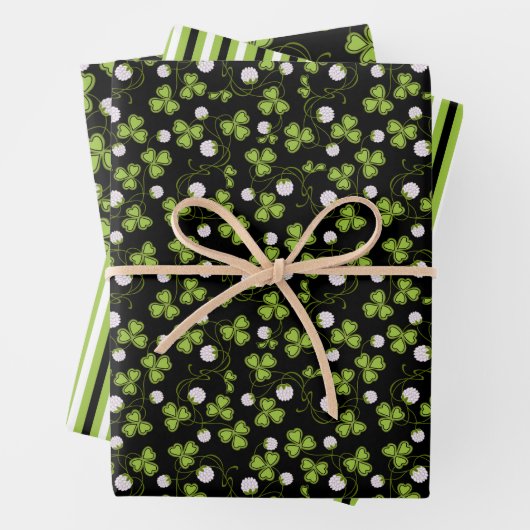 Grüne und schwarze Klee Geschenkpapier Set (Beispiel)