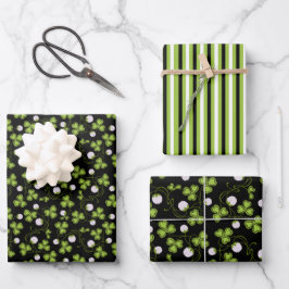 Grüne und schwarze Klee Geschenkpapier Set