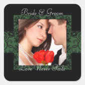 Grüne und schwarze Liebe Versage nie Foto Quadratischer Aufkleber (Vorderseite)